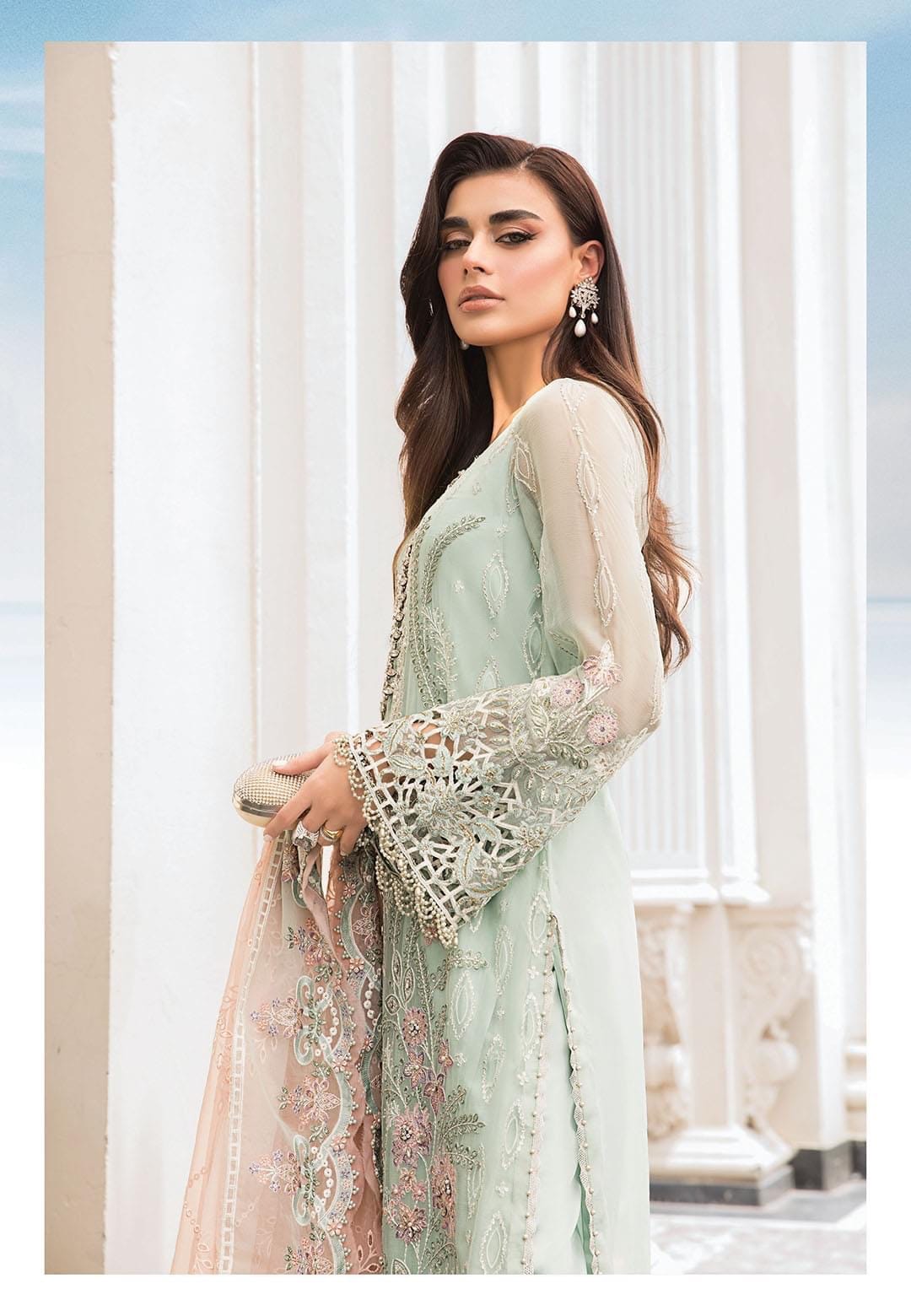 3PC EMBROIDERED DHANAK DRESS RO - 527