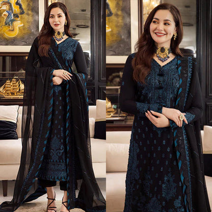 3PC EMBROIDERED DHANAK DRESS RO - 550