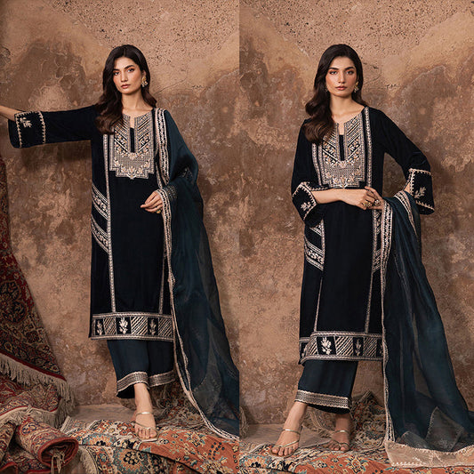 3PC EMBROIDERED MICRO 9000 VELVET DRESS - RO-534
