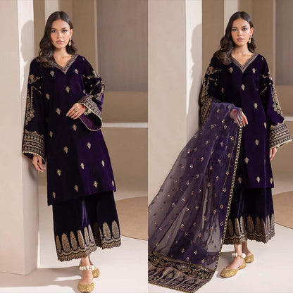 3PC EMBROIDERED MICRO 9000 VELVET DRESS - RO-537