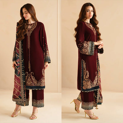 3PC EMBROIDERED MICRO 9000 VELVET DRESS - RO-538