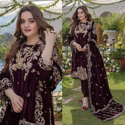 3PC EMBROIDERED MICRO 9000 VELVET DRESS - RO-540