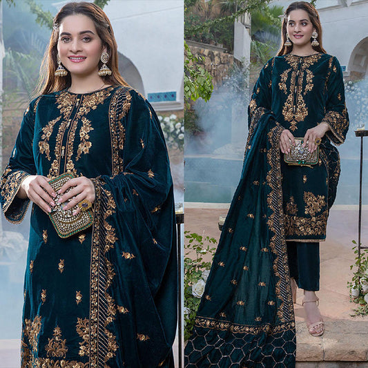 3PC EMBROIDERED MICRO 9000 VELVET DRESS - RO-573