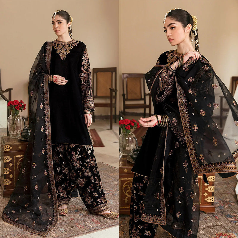 3PC EMBROIDERED MICRO 9000 VELVET DRESS - RO-532