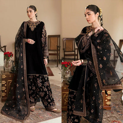 3PC EMBROIDERED MICRO 9000 VELVET DRESS - RO-532