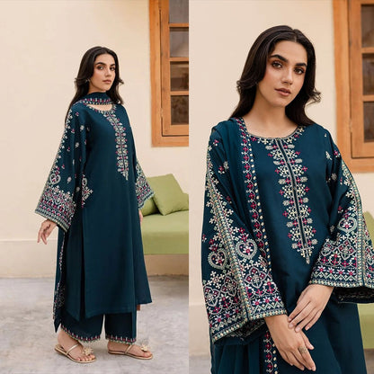 3PC EMBROIDERED DHANAK SUIT - RO-624