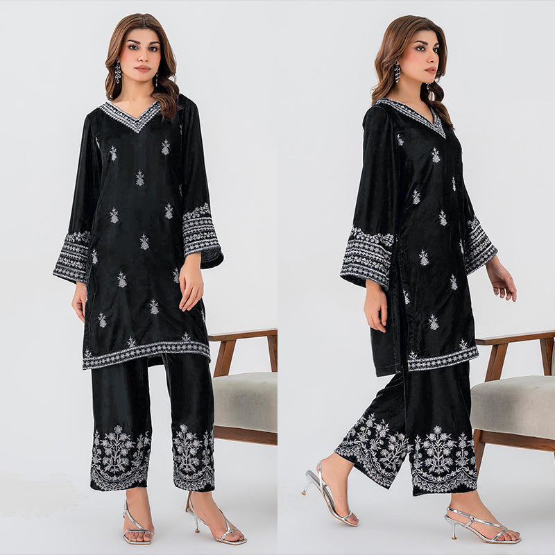 2PC EMBROIDERED MICRO 9000 VELVET DRESS - RO-536