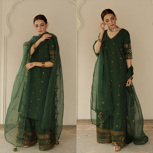 3PC EMBROIDERED DHANAK DRESS RO - 547