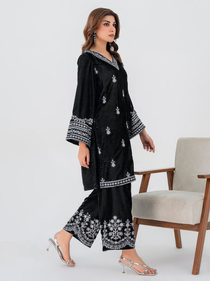 2PC EMBROIDERED MICRO 9000 VELVET DRESS - RO-536