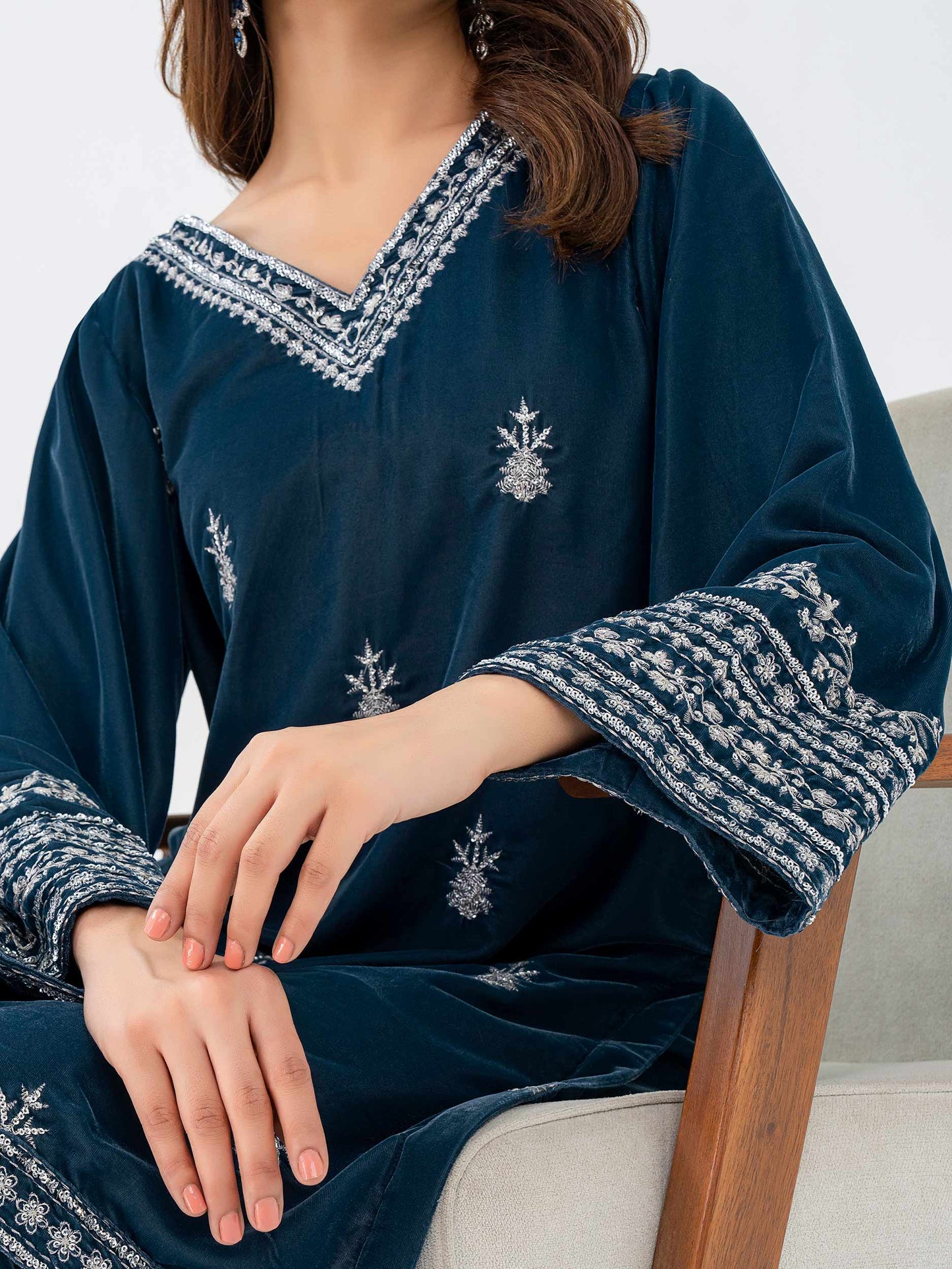 3PC EMBROIDERED MICRO 9000 VELVET DRESS - RO-539