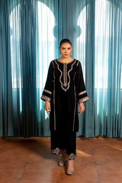 3PC EMBROIDERED MICRO 9000 VELVET DRESS - RO-533