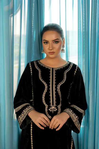 3PC EMBROIDERED MICRO 9000 VELVET DRESS - RO-533