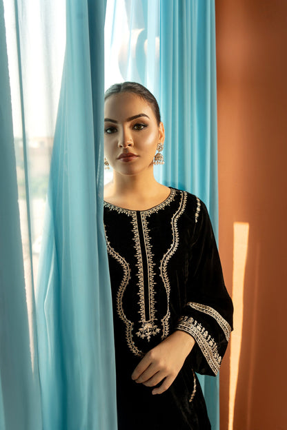 3PC EMBROIDERED MICRO 9000 VELVET DRESS - RO-533