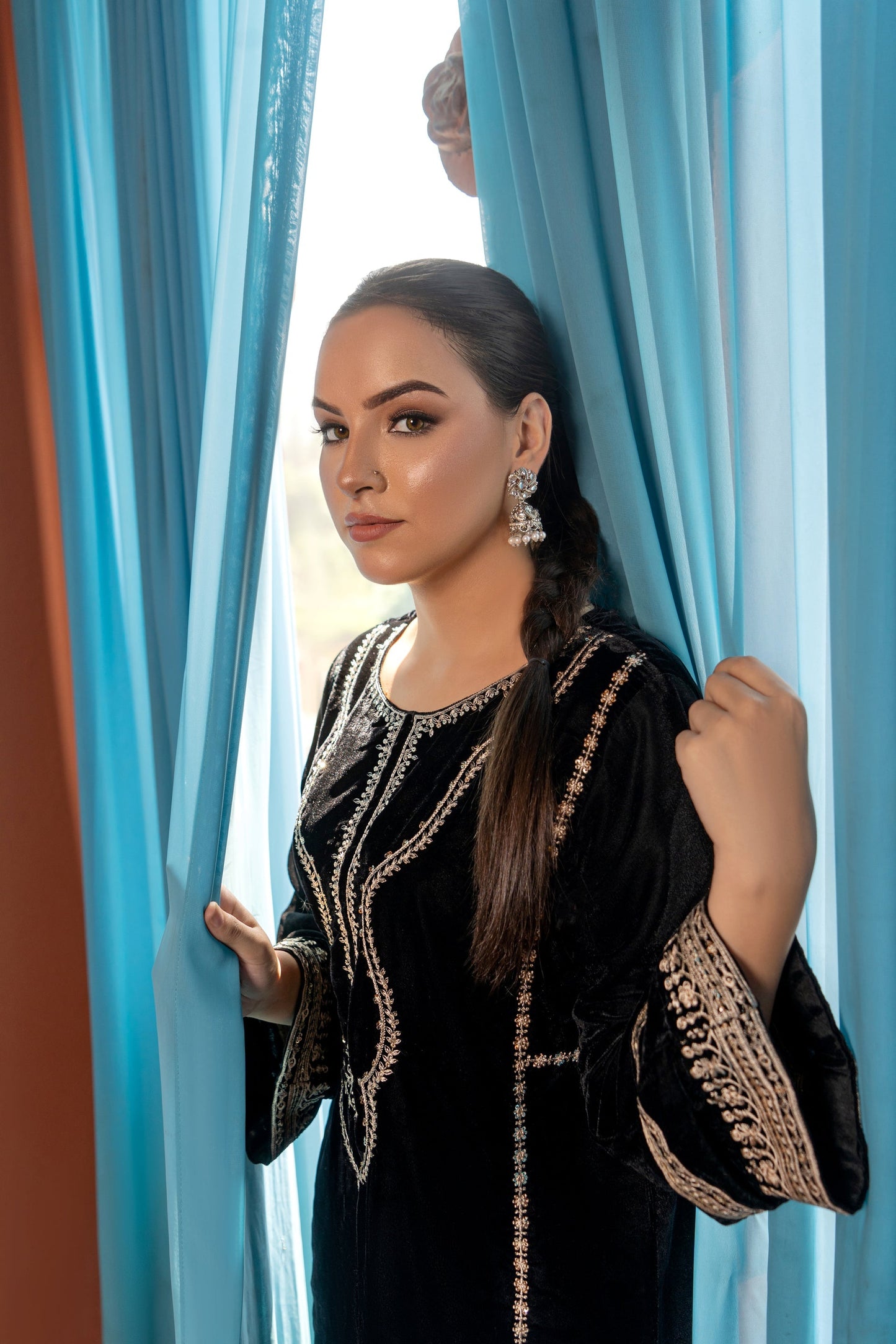 3PC EMBROIDERED MICRO 9000 VELVET DRESS - RO-533