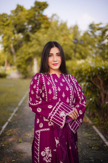 3PC EMBROIDERED DHANAK DRESS RO - 511