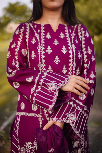 3PC EMBROIDERED DHANAK DRESS RO - 511