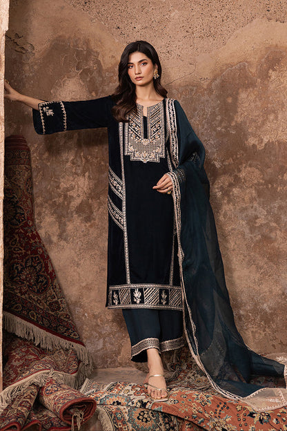 3PC EMBROIDERED MICRO 9000 VELVET DRESS - RO-534