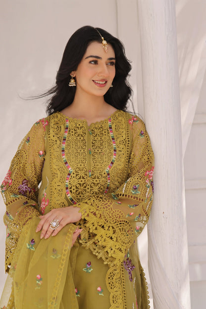 3PC EMBROIDERED DHANAK SUIT - RO-585