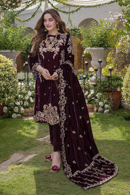 3PC EMBROIDERED MICRO 9000 VELVET DRESS - RO-540