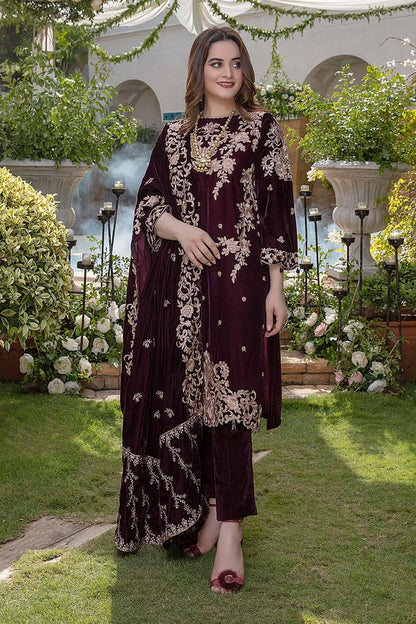 3PC EMBROIDERED MICRO 9000 VELVET DRESS - RO-540