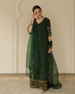 3PC EMBROIDERED DHANAK DRESS RO - 547
