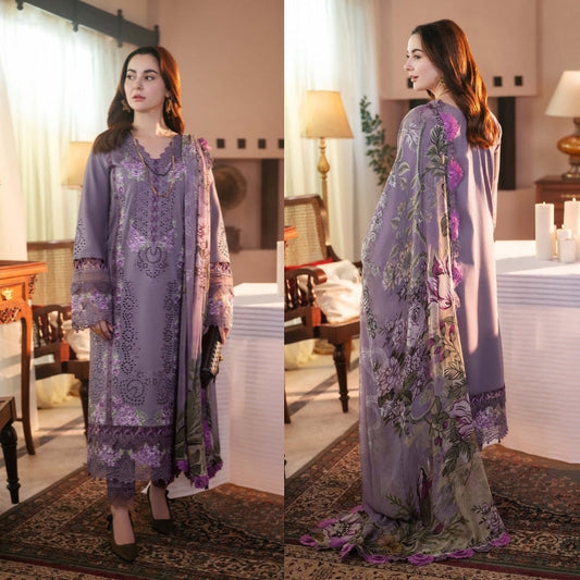 3PC EMBROIDERED DHANAK DRESS RO - 575