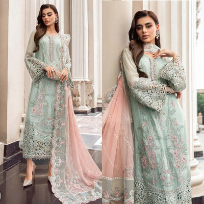 3PC EMBROIDERED DHANAK DRESS RO - 527