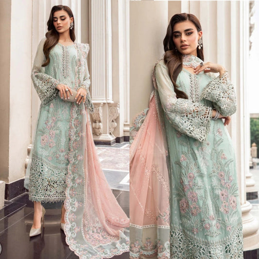3PC EMBROIDERED DHANAK DRESS RO - 527