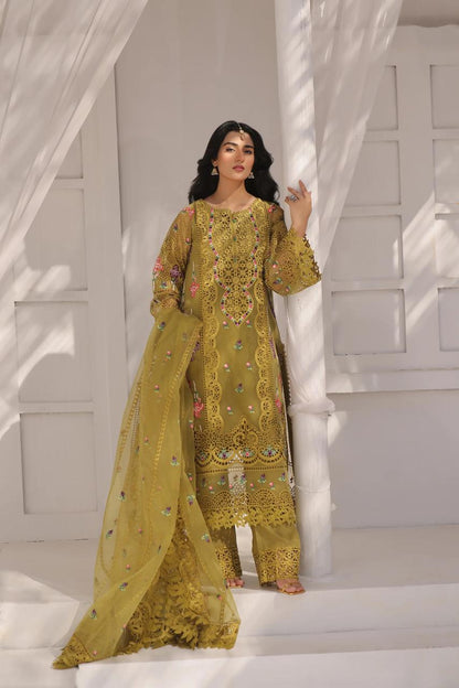 3PC EMBROIDERED DHANAK SUIT - RO-585