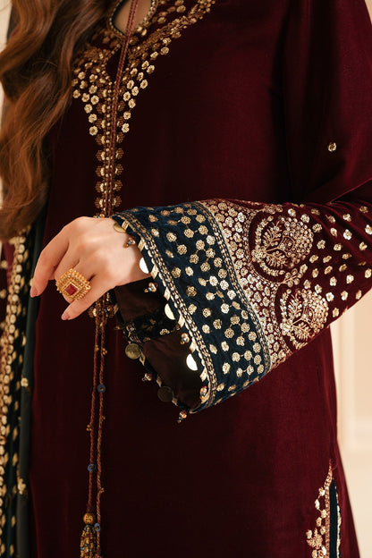 3PC EMBROIDERED MICRO 9000 VELVET DRESS - RO-538