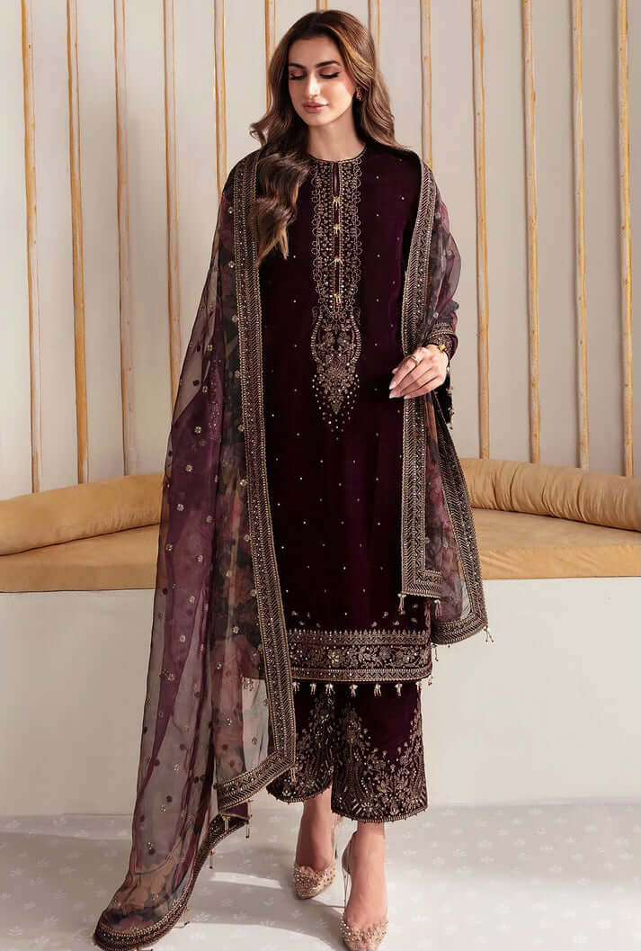 3PC EMBROIDERED MICRO 9000 VELVET DRESS - RO-530