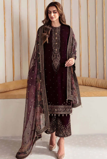 3PC EMBROIDERED MICRO 9000 VELVET DRESS - RO-530