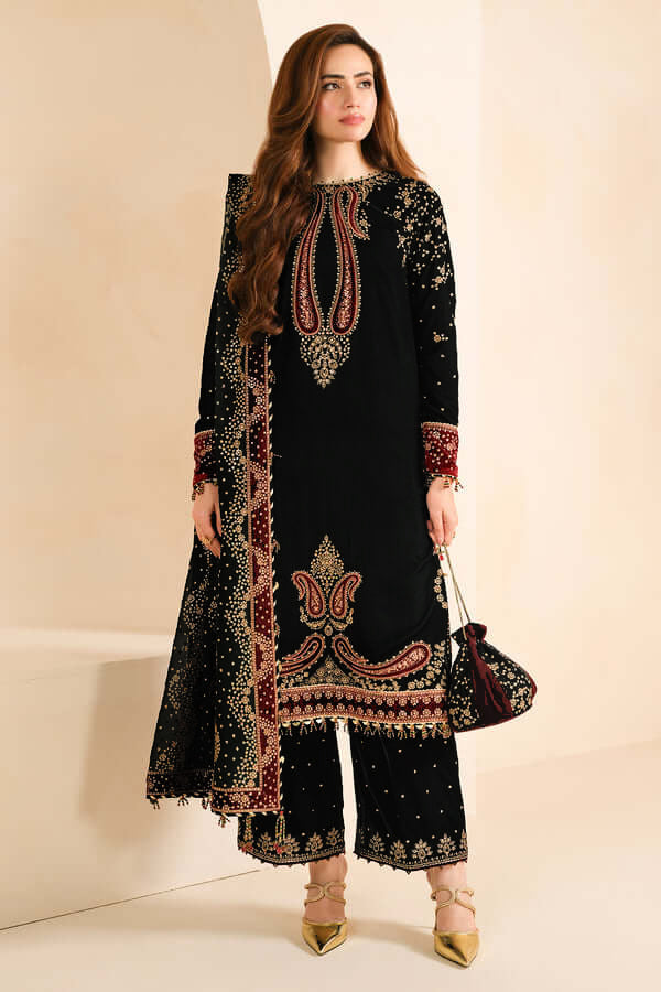 2PC EMBROIDERED MICRO 9000 VELVET DRESS - RO-571