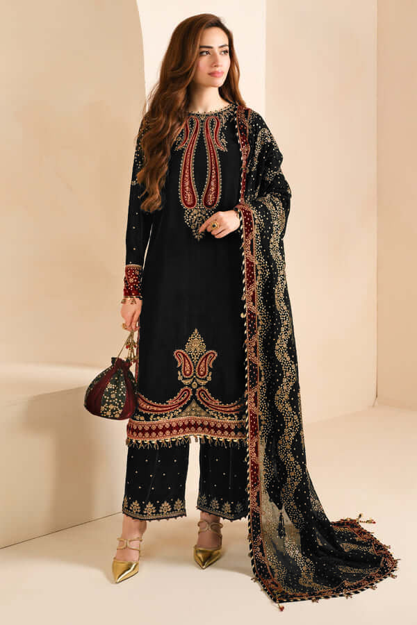 2PC EMBROIDERED MICRO 9000 VELVET DRESS - RO-571