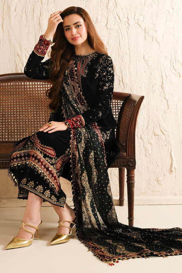 2PC EMBROIDERED MICRO 9000 VELVET DRESS - RO-571